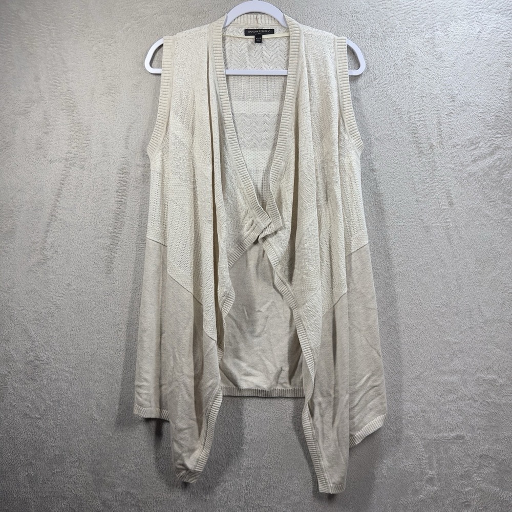 Banana Republic Beige Knit Sleeveless Cardigan Sweater‎ Vest Sz XS / S Waterfall